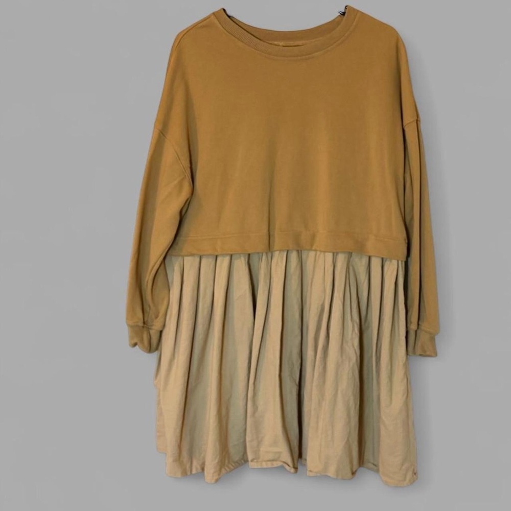 Casual Tan and Brown Sweatshirt Mini Dress Medium